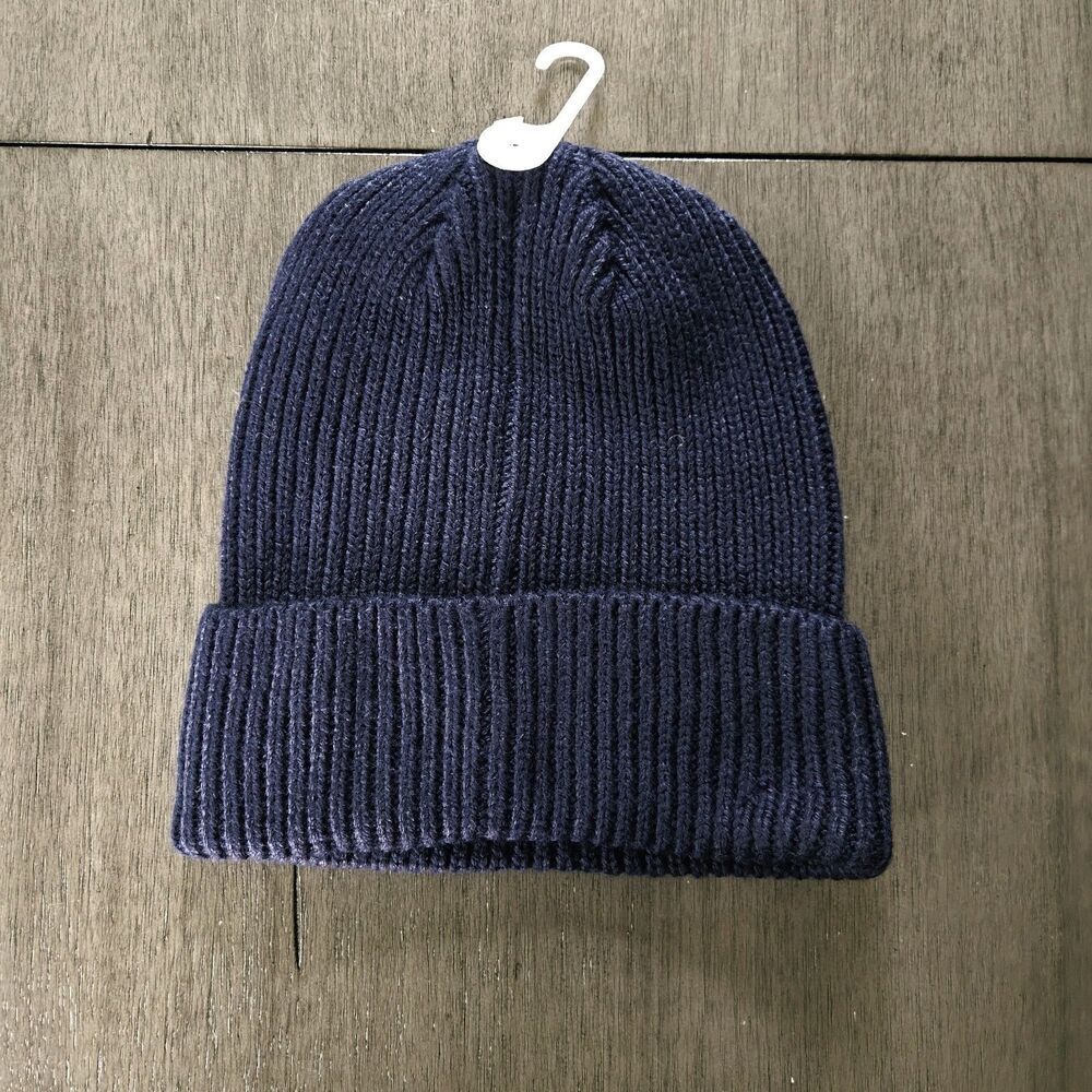 GAP Beanie Hat Toboggan Ribbed Navy Blue Women's OSFM One Size Embroidered - Picture 2 of 3